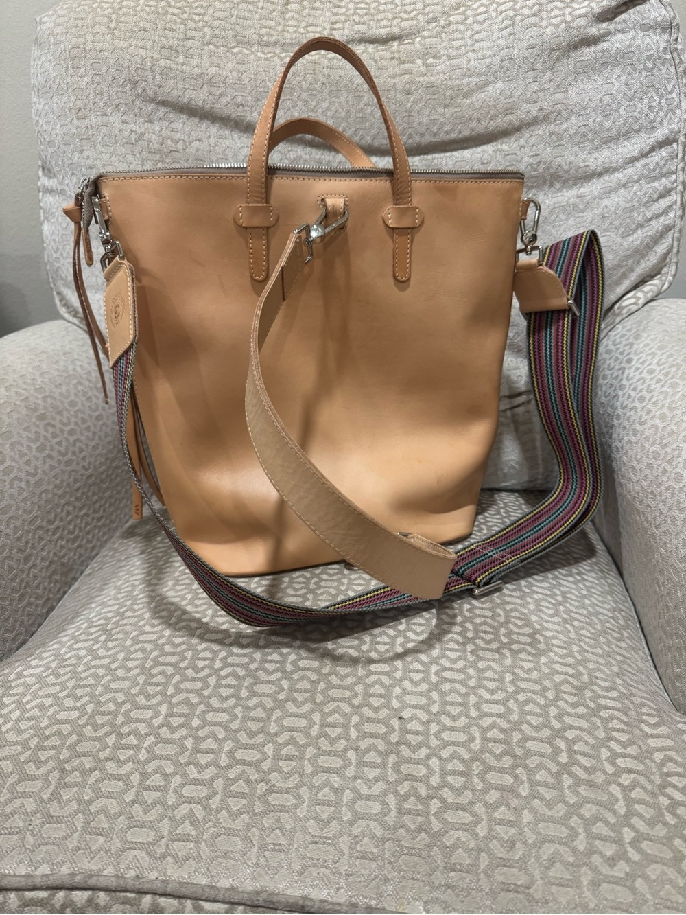 Consuela Diego slingback Tan Leather Messenger with Multicolor Stripe Strap - Picture 4 of 6